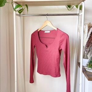 Shasa V neck cropped long sleeve shirt